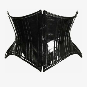 Daisy corsets black patent PVC vinyl double steel boned curvy cut waist cincher